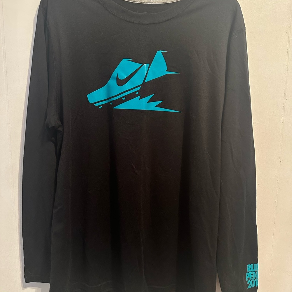 Nike Dri-Fit Black Long Sleeve Tee with Blue Graphic Run Penn 2014